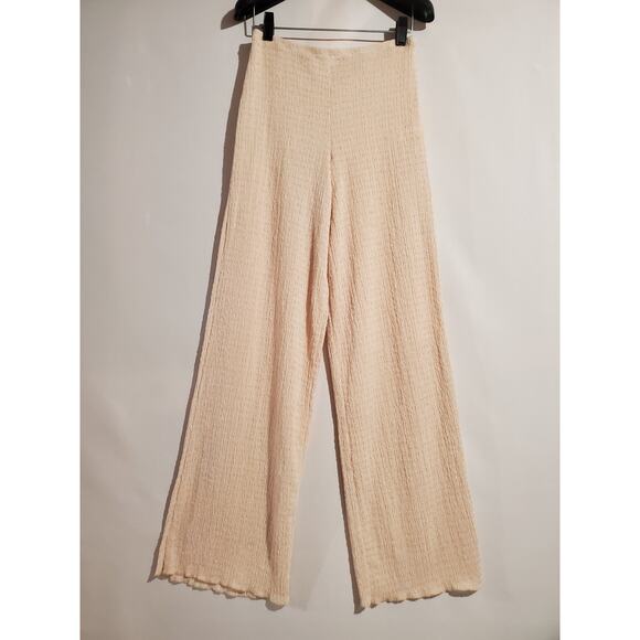 Zara Textured Crepe Knit Stretch Wide Leg Pants Size S Flowy Boho Beachy Resort - Picture 1 of 9